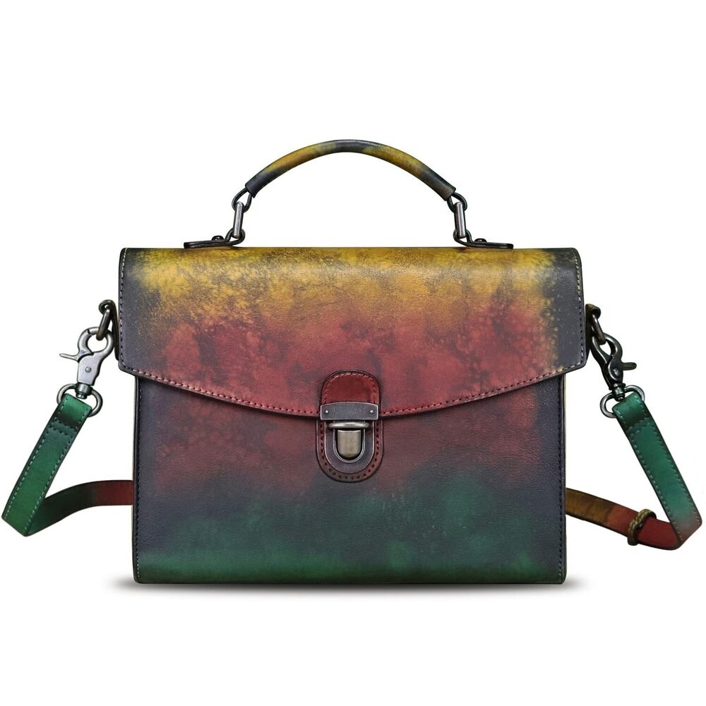 6692 Leather Satchel Purse Vintage Handmade Top Handle Handbag Retro